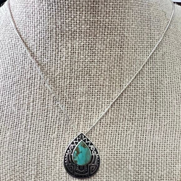 Native American RMA 925 Turquoise Pendant Southwestern Sterling Necklace - Picture 6 of 6
